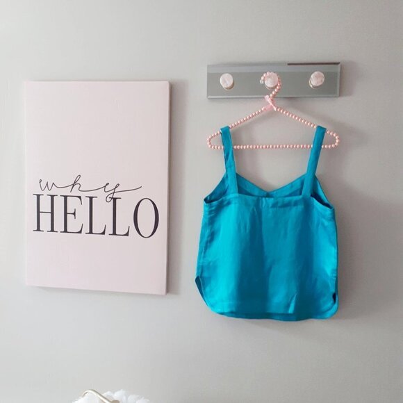 NWT Club Monaco high shine turquoise linen blend shirttail hem chemise tank top - Picture 3 of 3